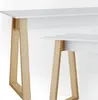 A close-up view of two white desks with wooden A-frame legs, set against a white background. Voir les images du produit