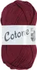 A ball of burgundy yarn with a label. Produktbild-Vorschau