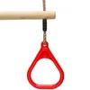 A close-up view of a red trapeze ring attached to a wooden bar by a rope. Náhled obrázku produktu