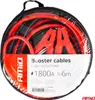 A black carrying bag containing red booster cables, with a label showing product details. Podgląd zdjęcia produktu