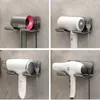A collage of four images showing different hair dryers mounted on wall holders. Produktbild-Vorschau