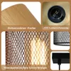 A collage of images showcasing details of a vintage-style pendant lamp, including its wood texture, E27 lamp holder, and mesh design. Anteprima dell’immagine prodotto