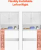 Two identical white bathroom storage units are shown side-by-side, with one featuring pink shelving on the left and the other on the right, demonstrating flexibility. Náhled obrázku produktu