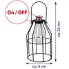 A black metal lantern with a clear glass bulb inside, shown against a white background with measurement indicators. Náhľad obrázku produktu