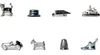 A collection of small, metallic Monopoly game tokens arranged in two rows against a white background. Produktbild-Vorschau