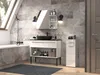 A modern bathroom with a bathtub, vanity, and storage cabinet. Náhľad obrázku produktu