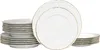 A stack of white plates with gold trim against a white background. Náhľad obrázku produktu