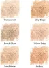 A collage of six different shades of loose powder makeup, each labeled with its shade name. Náhled obrázku produktu