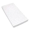 A white crib sheet with a gray star pattern, shown from a diagonal angle on a white background. Produktbild-Vorschau