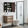 A modern bathroom with a wall-mounted cabinet, vanity, and shower. Produktbild-Vorschau
