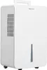 A white dehumidifier with a water collection tank and a vent on the side. Produktbild-Vorschau