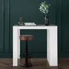 A white bar table with a brown stool in front of it, set against a dark green wall. Produktbild-Vorschau