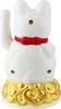 A white Maneki-neko cat figurine with a red collar and a gold coin base. Produktbild-Vorschau