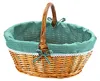A woven basket with a green and white checkered fabric lining and a handle, isolated on a white background. Produktbild-Vorschau