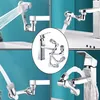 Collage of images showing a flexible faucet extender in various positions and water flow. Náhled obrázku produktu