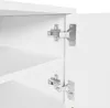 A close-up view of the interior of a white cabinet, showing two metal hinges on the right side. Produktbild-Vorschau