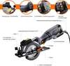 A diagram showing the features of a circular saw with callouts and labels. Produktbild-Vorschau