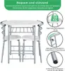 A white marble-patterned dining set with two chairs and a table, presented with feature callouts. Produktbild-Vorschau