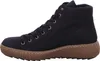 A side view of a black high-top sneaker with a brown sole. Produktbild-Vorschau