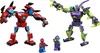Two LEGO mechs, one red and blue, the other green and purple, with two LEGO minifigures in front of them. Produktbild-Vorschau