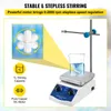 A laboratory magnetic stirrer with a beaker of liquid being stirred, shown with feature callouts. Náhled obrázku produktu