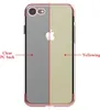 A split image showing the back of a phone case, with one side labeled 'Clear PC back' and the other side labeled 'Yellowing'. Produktbild-Vorschau