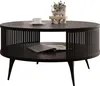 A black round coffee table with a slatted side design and a lower shelf. Náhled obrázku produktu