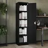 A black metal filing cabinet with books and binders on shelves, next to a desk with office supplies. Náhľad obrázku produktu