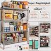 A multi-shelf storage unit filled with various kitchen and pantry items, with additional product information and smaller images of similar units. Voir les images du produit