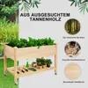A raised garden bed with plants, surrounded by greenery and marketing text. Produktbild-Vorschau