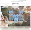 A young boy dressed as a knight stands in front of a blue castle-shaped shelf filled with toys. Náhled obrázku produktu