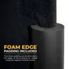 A close-up of black foam padding with text overlay describing its features. Produktbild-Vorschau