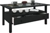 A black coffee table with a glass top and a drawer, set against a white background. Produktbild-Vorschau