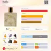 A marketing image for a fragrance, showing the product bottle alongside graphical representations of its main accords, notes, fragrance profile, day time suitability, and seasons. Náhled obrázku produktu