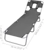 A gray foldable sun lounger with dimensions indicated by measurement lines and text. Podgląd zdjęcia produktu