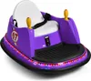 A purple electric bumper car for children, shown from a slightly elevated front-diagonal angle against a white background. It features colorful LED lights around the base, a white seat with a black seatbelt, and yellow steering handles. Náhľad obrázku produktu