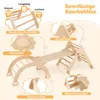 Diagram showing features of a wooden climbing triangle set with a slide and ramp. Produktbild-Vorschau