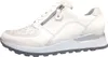 A side view of a white women's sneaker with a gray sole and silver accents. Produktbild-Vorschau