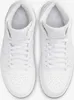 A top-down view of a pair of white Nike Air Jordan 1 Mid sneakers. Produktbild-Vorschau