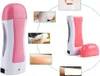 A collage of images showing a pink and white wax heater, its components, and how to use it for hair removal. Produktbild-Vorschau