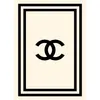 A minimalist image featuring the Chanel logo on a beige background, framed by black borders. Podgląd zdjęcia produktu