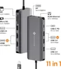 A product image showing a docking station with various ports and connection types, accompanied by descriptive text and icons. Produktbild-Vorschau