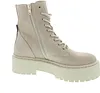 A side view of a beige suede lace-up boot with a thick platform sole. Produktbild-Vorschau