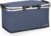 A blue picnic basket with a silver frame and black handles, shown from a front-facing angle on a white background. Voir les images du produit