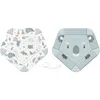 Two sides of a pentagonal playmat are shown against a white background. One side has a pattern of animals and plants, and the other side features a large koala face. Voir les images du produit