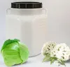 A white plastic fermentation barrel with a black lid, a head of cabbage, and two pieces of cauliflower on a white background. Produktbild-Vorschau