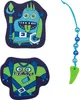 Two cartoon monsters and a beaded string with a charm. Produktbild-Vorschau