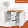 A diagram showing the dimensions of a white kitchen cabinet with a wooden countertop. Náhled obrázku produktu