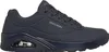 A side view of a navy blue Skechers sneaker. Voir les images du produit