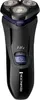 A black electric shaver with a blue power button and silver shaving heads is shown against a white background. Voir les images du produit